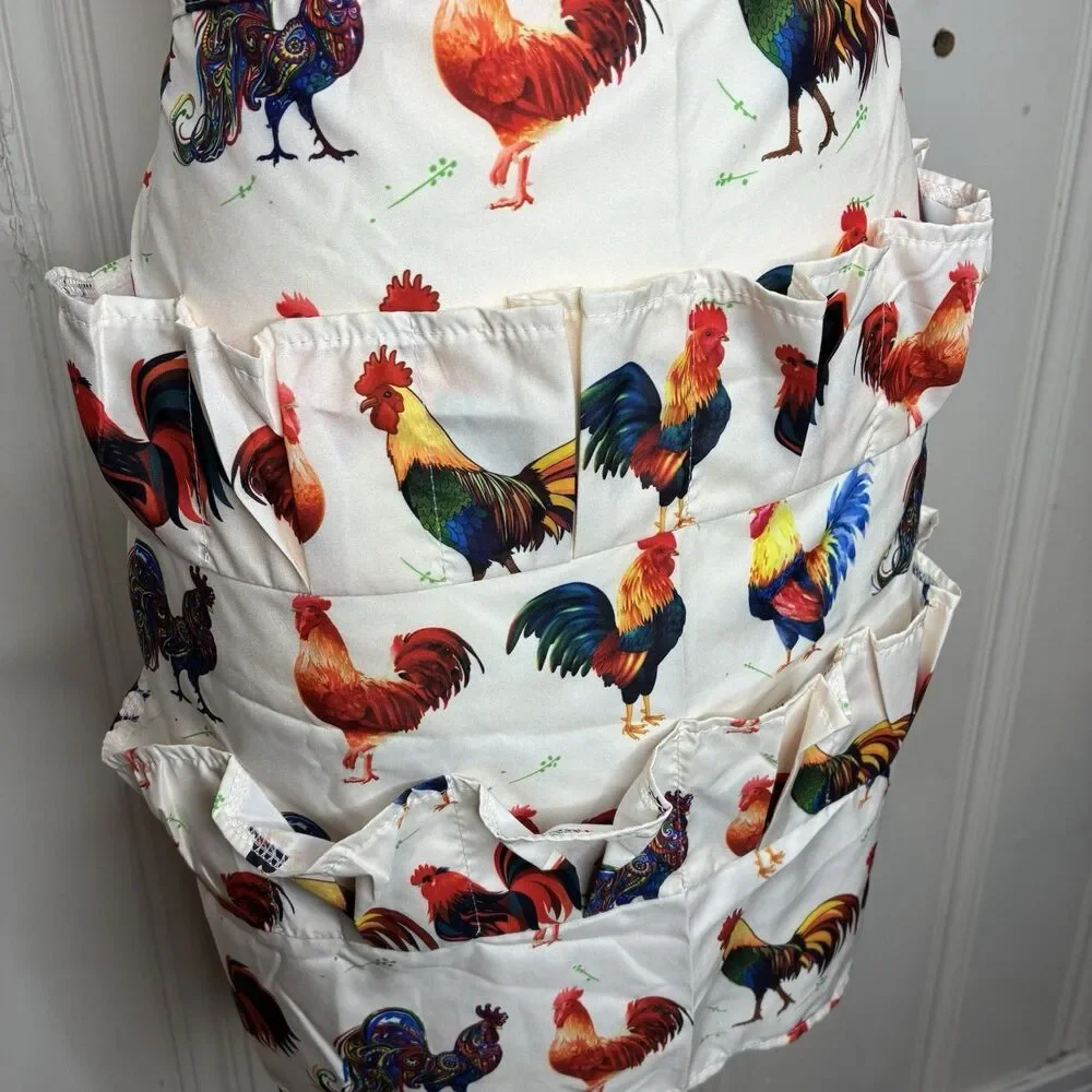 Chicken egg gathering apron 12 pockets tie at waist cottage country